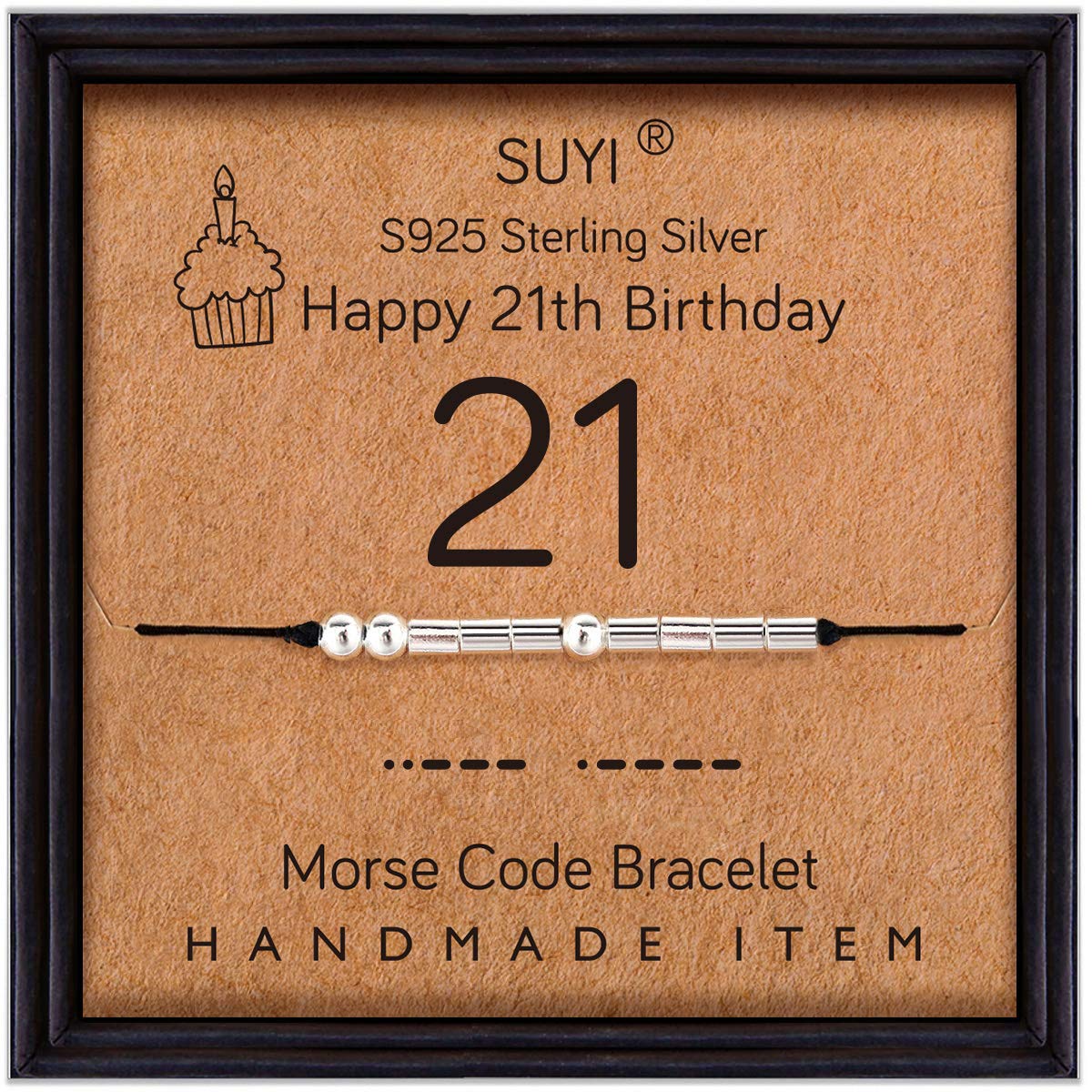 Suyi 21st Birthday Gifts for Her Morse Code Bracelet Sterling Silver Bracelet Birthday Jewelry 21 Year Old Gifts for Her 21