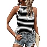SOLY HUX Women's Casual Striped Tank Top Sleeveless Crew Neck Halter Ribbed Summer Tops