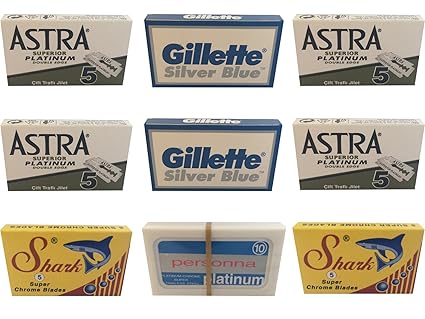 50 Rasierklingen für Rasierhobel, Probe Set, Test Set, Astra-Gillette-Personna-Shark, Rasierklingen Set, 4 verschiedene Kling