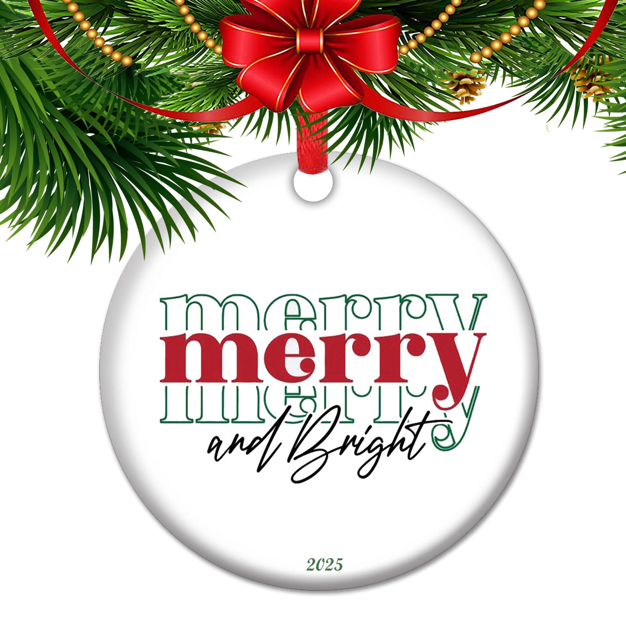 Photo 1 of ‘Merry & Bright’ 2025 Christmas Ornament – Sparkling Holiday Decor | Glittering Keepsake Gift for Family & Friends | Festive Tree Hanging for Joyful Celebrations