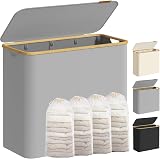 SONGMICS 200 L Laundry Basket with Lid 4-Section Large Collapsible Dove Grey