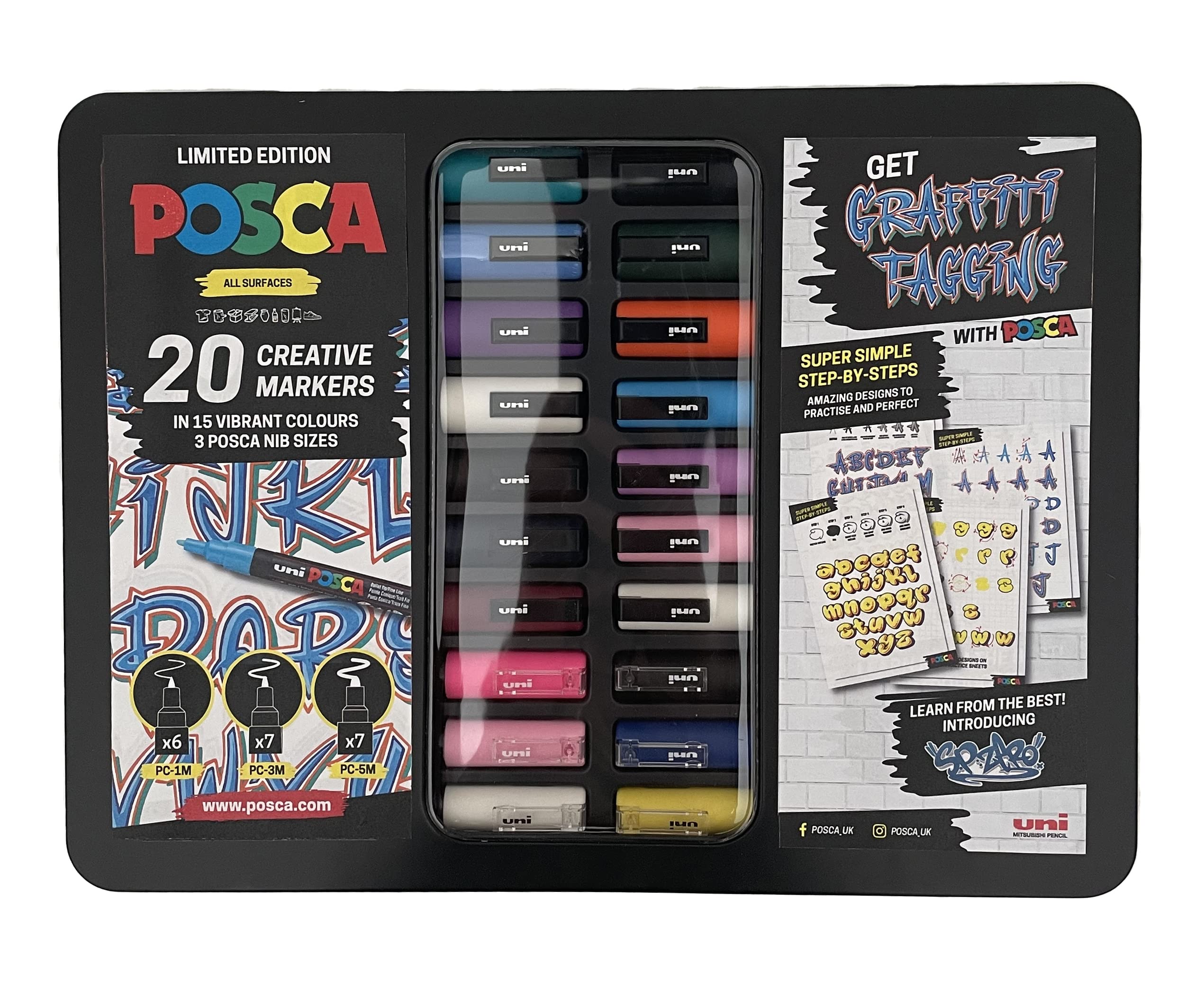 POSCA Water Based Permanent Marker Paint Pens. Street Art Gift Set Tin for Arts and Crafts. Multi Surface Use On Wood Metal Paper Cardboard Glass Canvas Fabric Ceramic Rock. Set of 20 Assorted