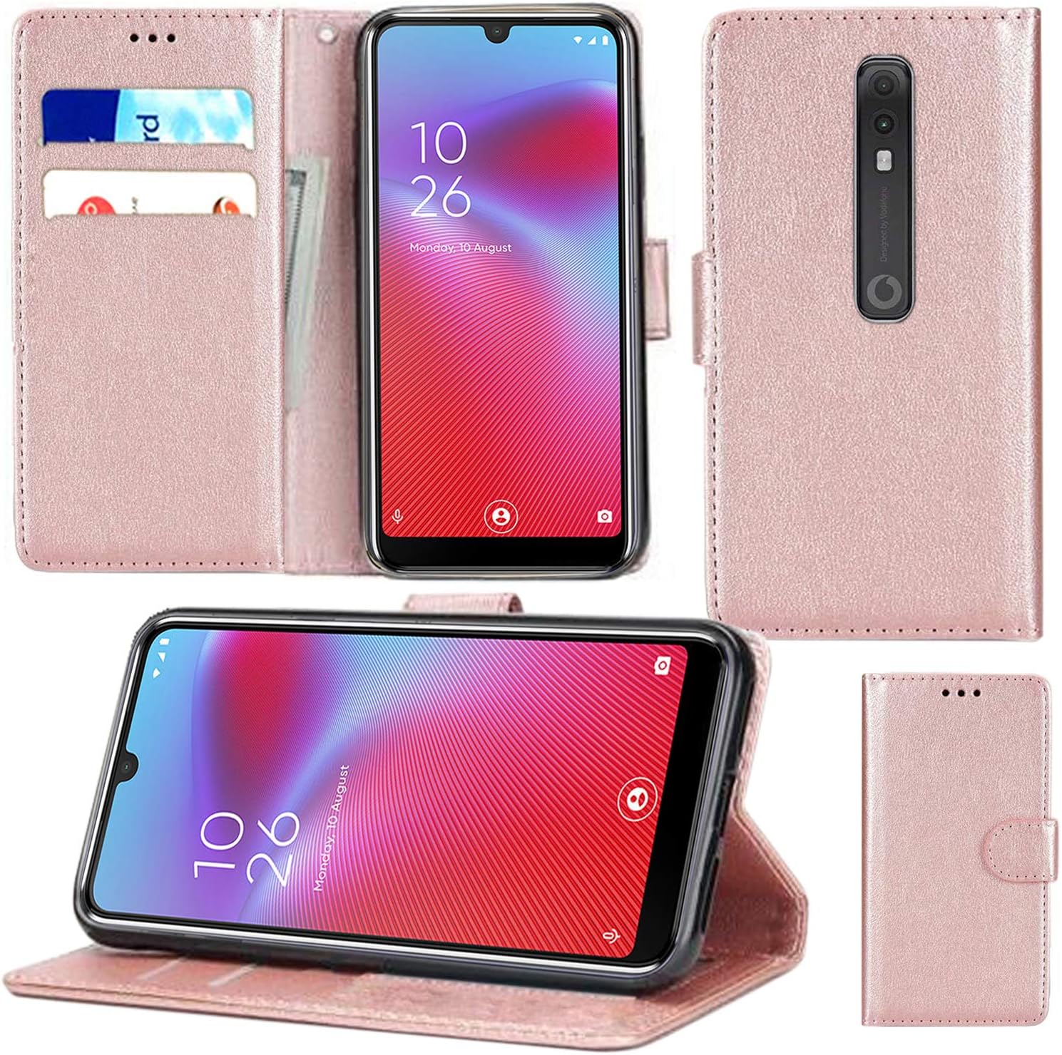 Case for Vodafone Smart V10, PU Leather Flip Folio Cover, Magnetic Closure With [Stand Feature] [Card Pocket] Case Compatible For Vodafone Smart V10 (6.7") 2019 (ROSE GOLD)