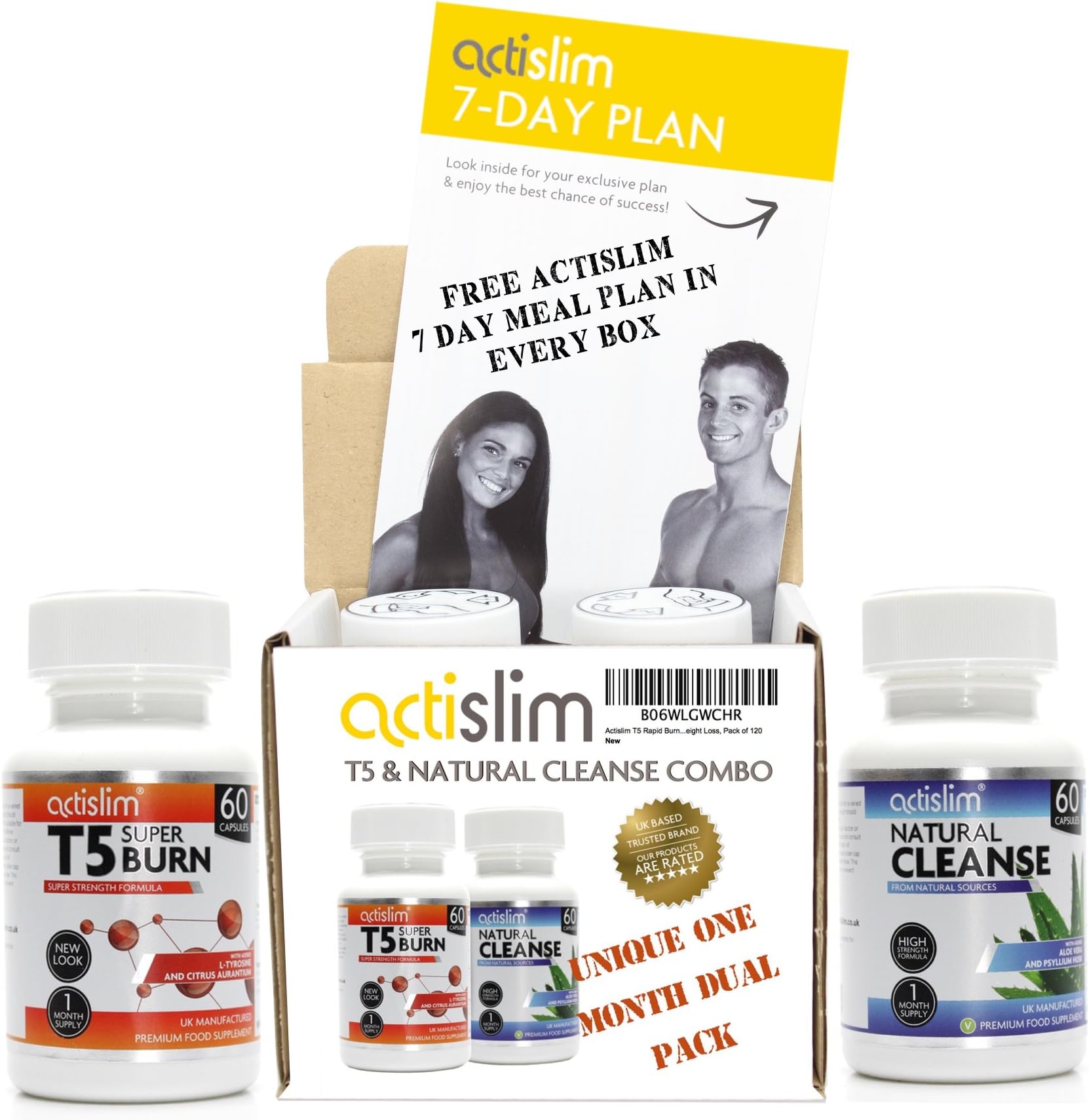 Actislim T5 Rapid Burner & Colon Cleanse One Month Dual Pack, Slimming Diet Pills, Suppress Appetite, Boost Metabolism and Increase Energy for Weight Loss, Pack of 120