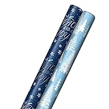 Hallmark Bulk Blue Holiday Wrapping Paper with Cut