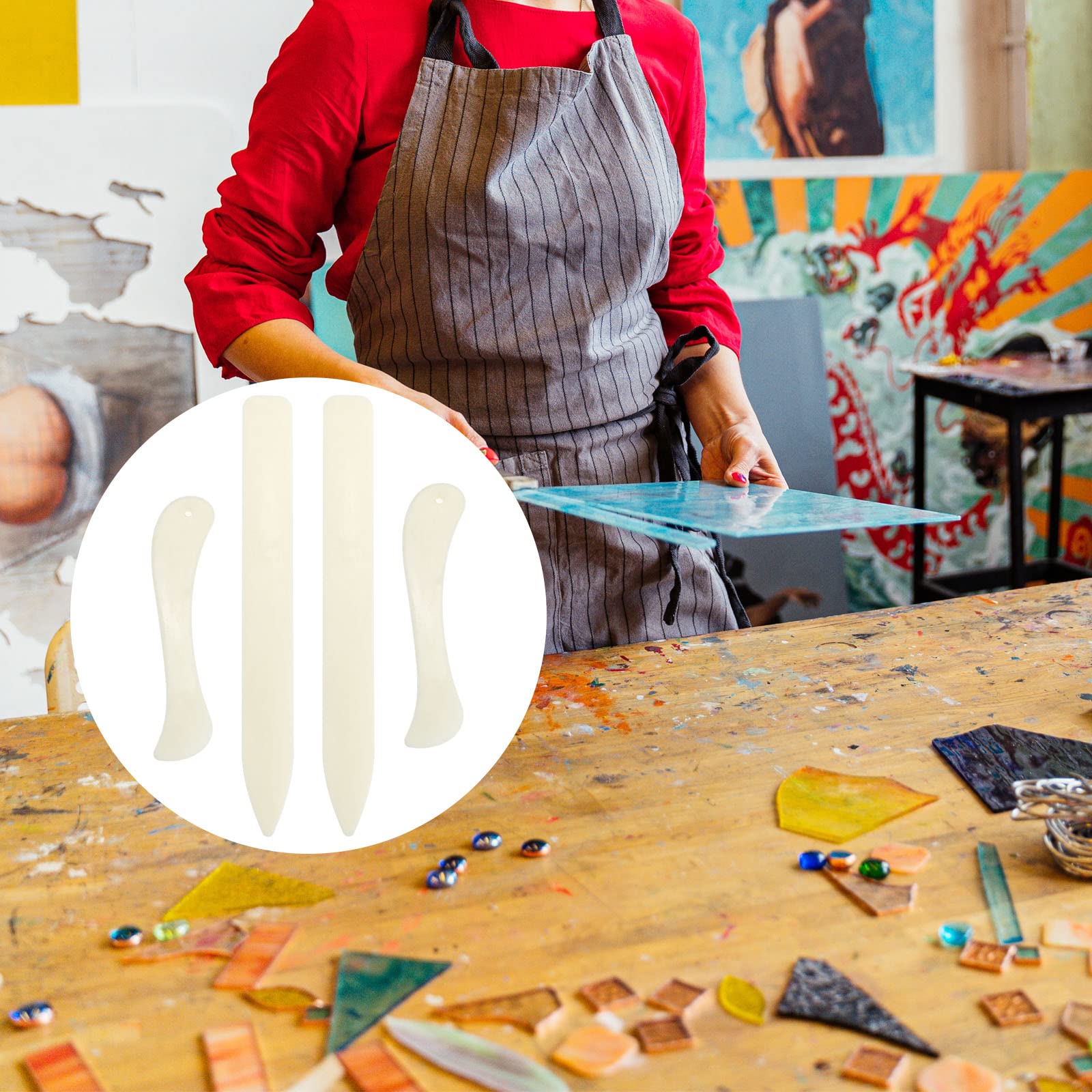 4 Pcs Stained Glass Tools Stained Glass Supplies Plastic FID Burnisher Foiler Holder for Flat Stained Glass Work DIY Handicrafts