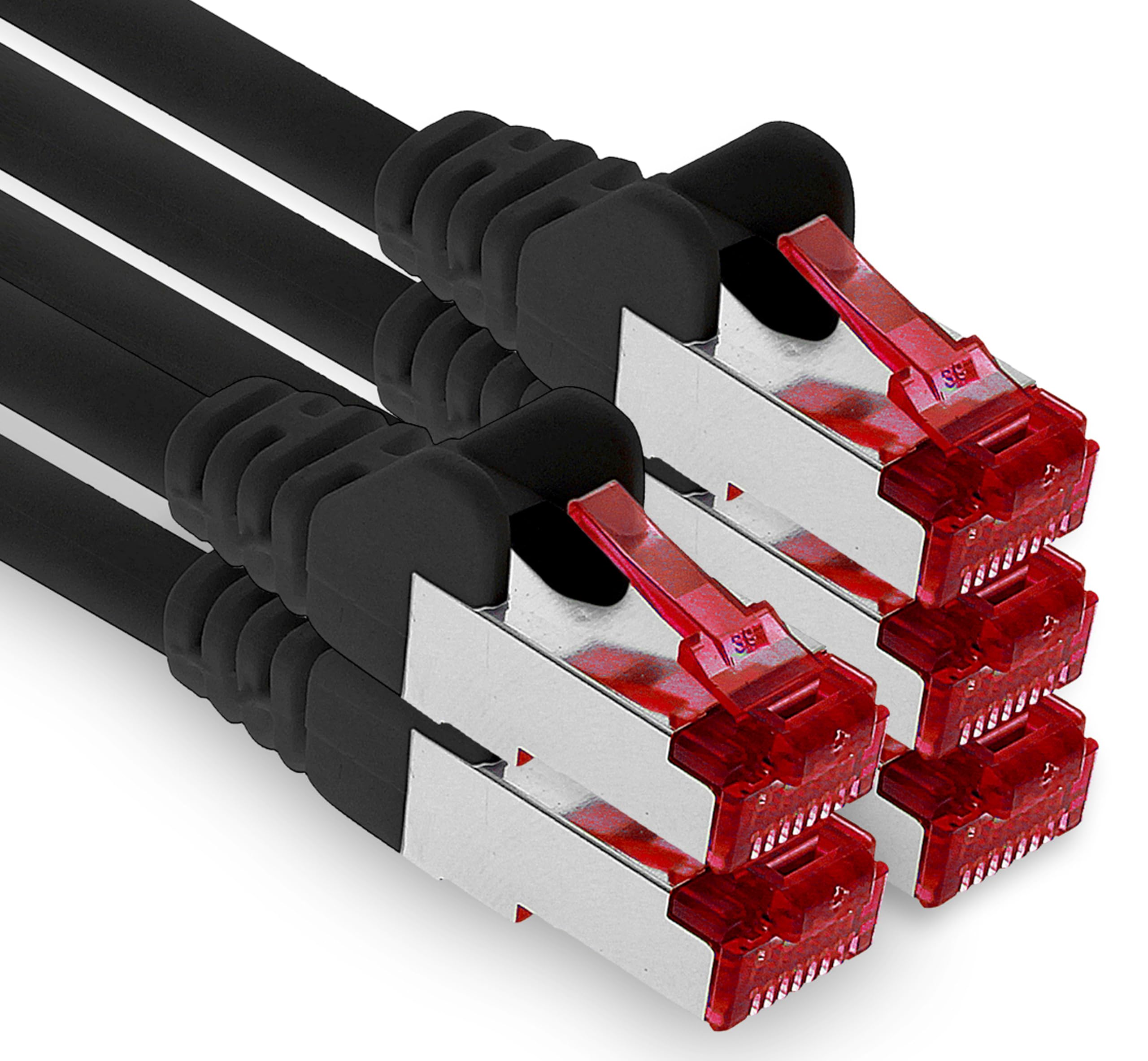 1aTTack.de - 5x 10m CAT6 patch cable S/FTP PIMF shielding CAT.6 RJ45 network cable Ethernet cable DSL LAN router switch modem patch panel - black - 5 pieces