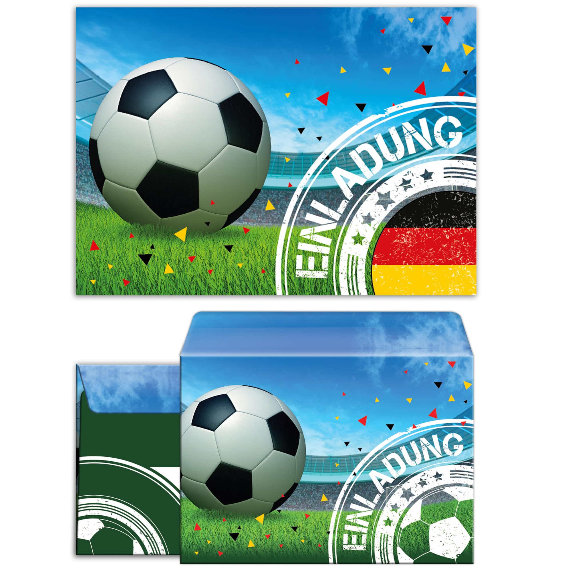 JuNa-Experten 12 Invitation Cards Including 12 Envelopes Children's Birthday Boys Football Birthday Invitations Birthday Party Card Set