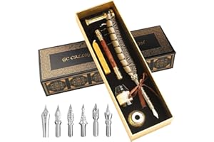 GC QUILL Calligraphy Pen Set - Feather Dip Pen,Dual Tip Calligraphy Fountain Pen, Stamp, Wax Candle, Pen Base, Ink Bottle, Ink Cartridges L1492