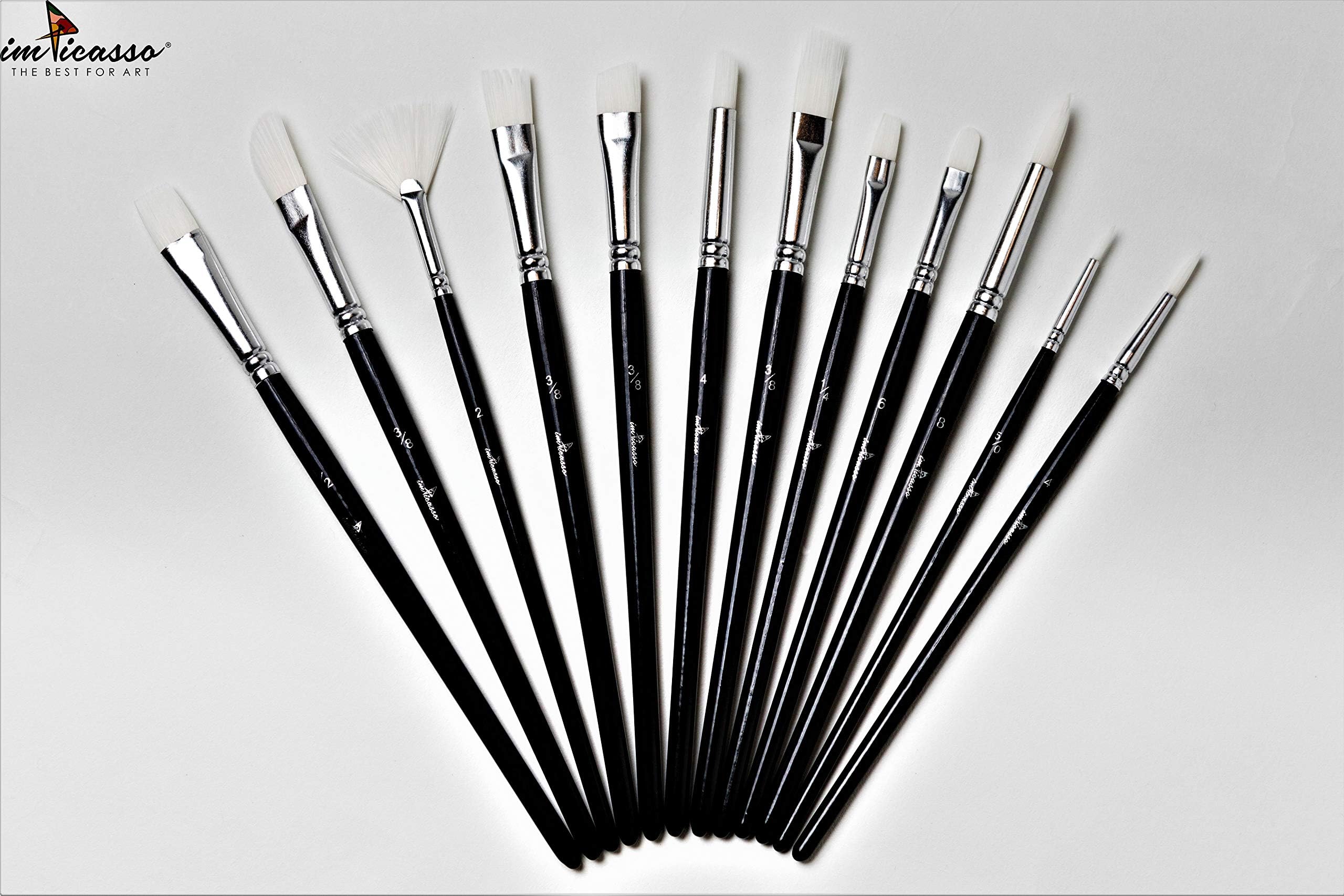 Paint Brushes from imPicasso™ | 12 X Set Suitable for Beginners and Professionals Can Be Used for Watercolour, Oil & Acrylic