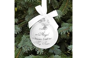 JJBOOM Christmas Memorial Feather Ball Angel Ornament I Have an Angel in Heaven I Call Her Sister Family Memorial Loss of Loved One Hanging Pendant Xmas Tree Décor