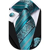 Hi-Tie Men 63inches Tie Set Extra Long Necktie Paisley Tie Pocket Suqare Cufflinks Big and Tall Men Tie