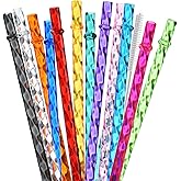 ALINK 12-Pack Reusable Plastic Clear Swirl Straws, 11" Long Colorful Hard Plastic Tumbler Replacement Straws for 16 OZ 20 OZ 