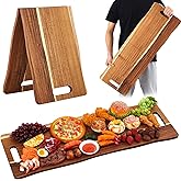 FoldTier Large Acacia Charcuterie Board with Handles 33 x 12 Inch Extra Large Christmas Wood Foldable Serving Tray Rectangular Appetizers Cheese Food Meat Board for New Home Party Housewarming Gifts