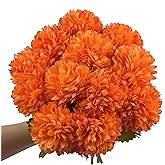 WISTART 12Pcs Orange Artificial Marigold Flowers Bulk Ball Flowers Bouquets Plastic Hydrangea Silk Flowers Arrangement for Halloween Home Party Decoration（Orange