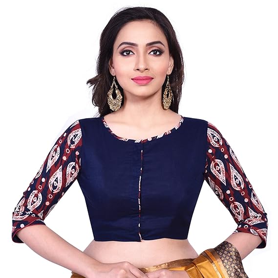 Women's Cotton Printed Blouse (D-005371-Blue)