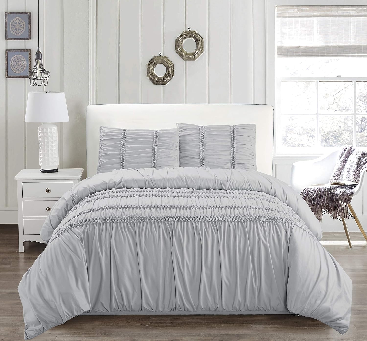 kensie Emilia Pintucked Comforter Set, King, Glacier Grey
