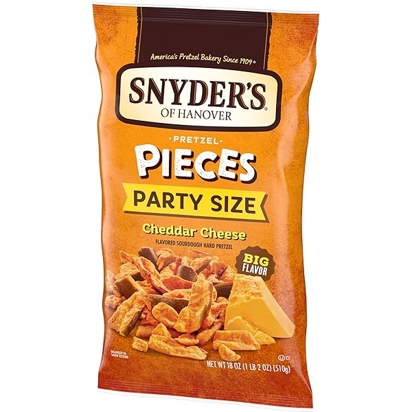 SNYDER’S OF HANOVER PRETZEL PIECES, CHEDDAR CHEESE, PARTY SIZE, 18 OZ