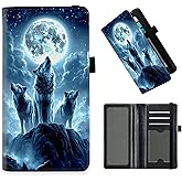 DISUOFEART Checkbook Cover for Men & Women, RFID Blocking Checkbook Holder Wallet for Personal Checks, Wolves Howling at Moon Durable Leather Check Book Cover with Elastic Strap