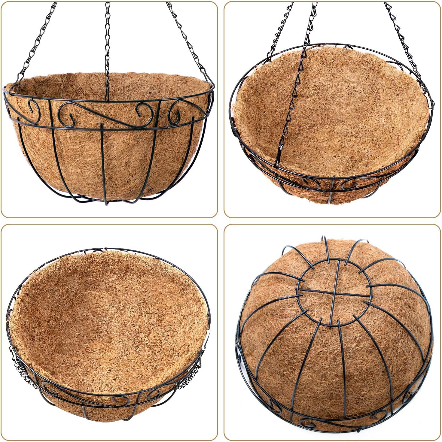 Amagabeli 4 Pack Metal Hanging Planter Baskets 10 Inch for plants Outdoor With Coco Coir Liner Round Wire Flower Pots Plant Holder Chain Porch Decor Hanger Garden Decoration Indoor Watering Black: Home & Kitchen