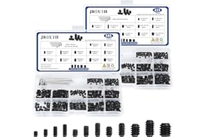 JROUTH 1000pcs Metric + SAE Set Screw Assortment Kit, Internal Hex Drive Cup-Point Allen Screws Set 12.9 Class Alloy Steel Grub Screw (M3-M8, 1/8"-40 to 5/16"-18)