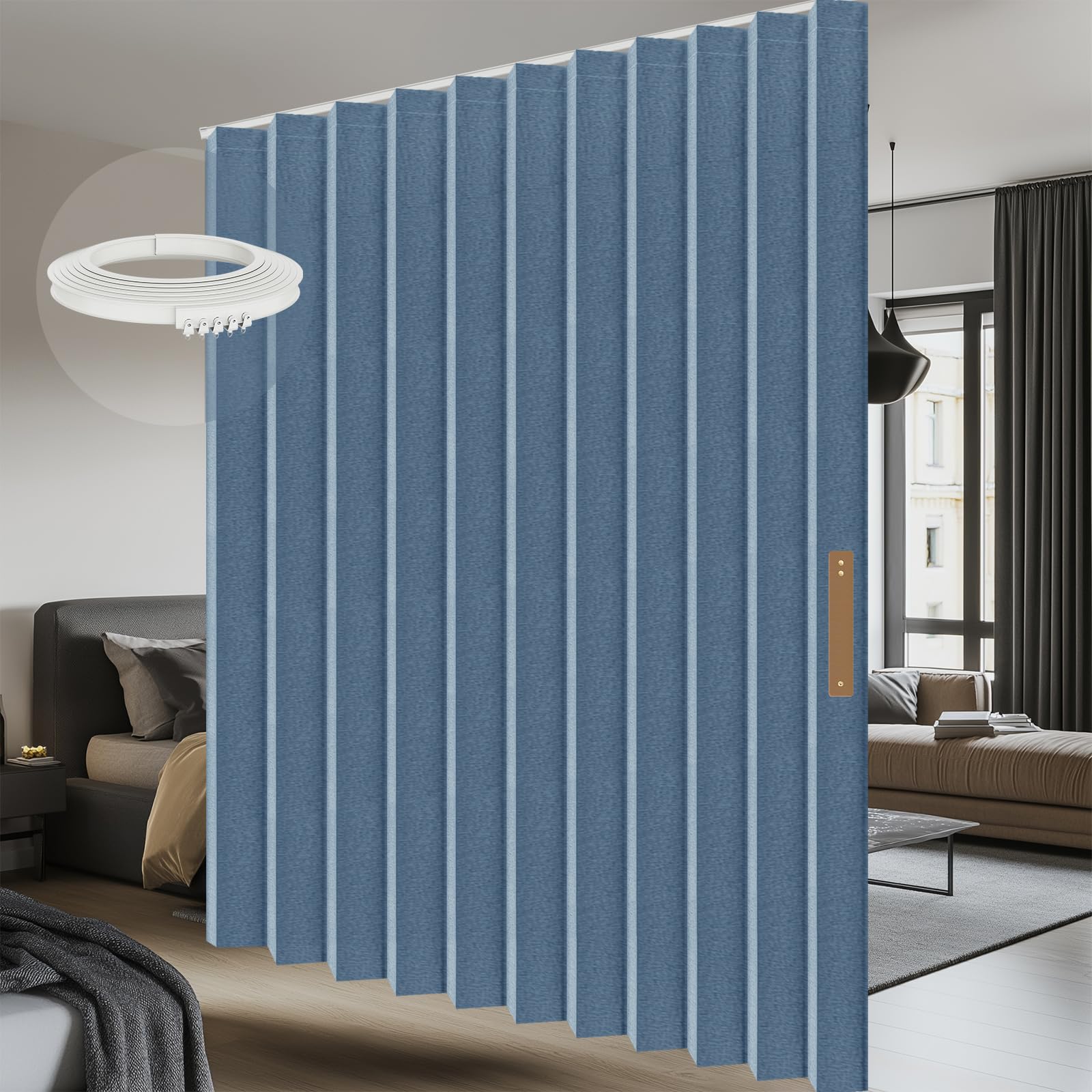 100% Blackout Privacy Room Divider Curtains Thermal Blackout Curtain for Patio Door, Include Ceiling Curtain Track, Bedroom Partition and Shared Office Space(Blue, W100 x L108, 1 Pack)