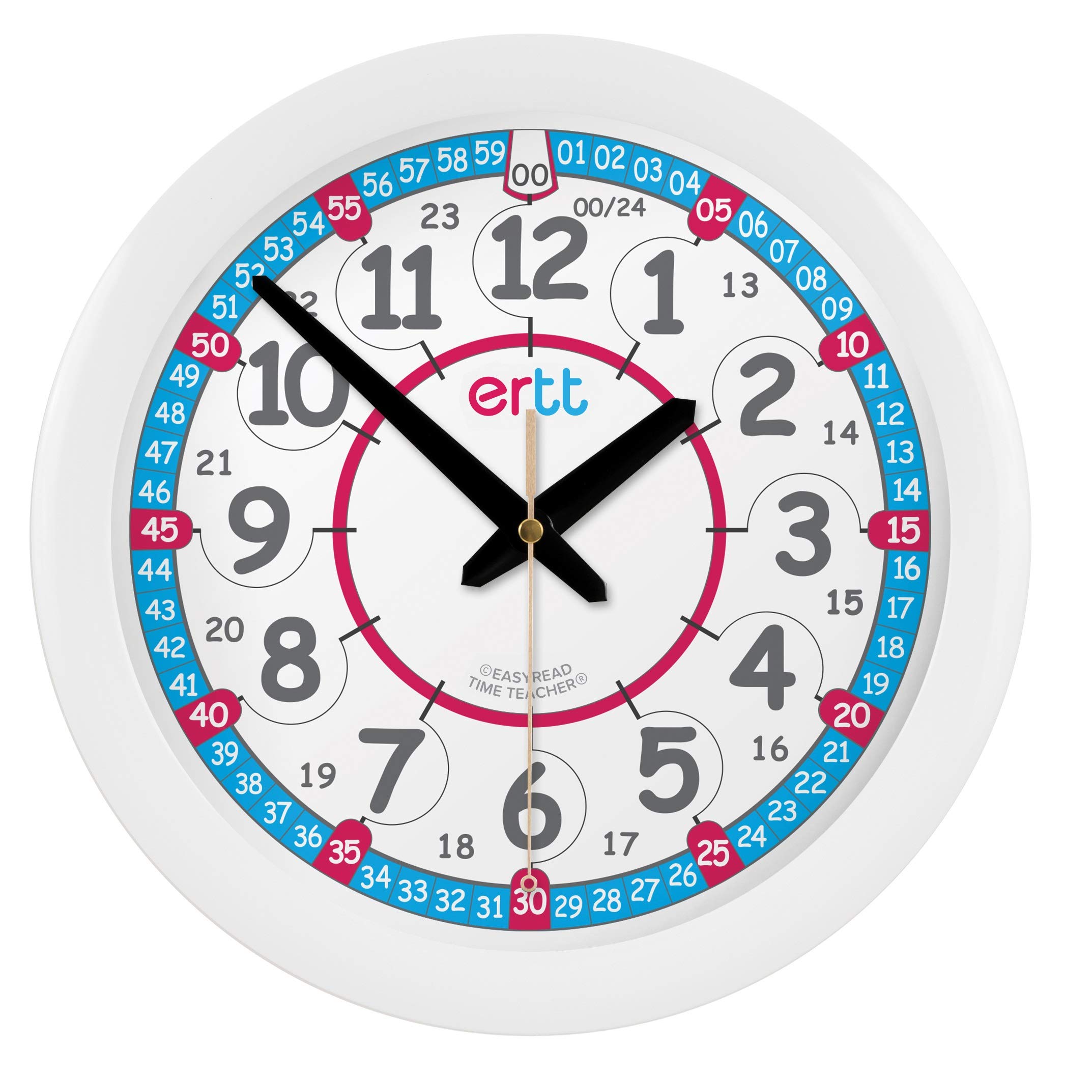 ertt EasyRead Time Teacher Kids Wall Clock - Learn The Time Children's Clocks - Teaching Clocks For Children For Classroom, Bedroom, Home-schooling - Learning Clock For Kids With Red-Blue Face (29cm)