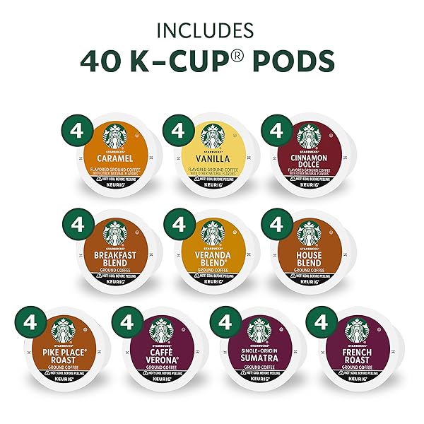STARBUCKS K-CUP COFFEE PODS, STARBUCKS BLONDE, MEDIUM, DARK ROAST AND FLAVORED HOT OR ICED COFFEE, VARIETY PACK, 40 KEURIG PODS