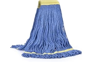 MATTHEW CLEANING PRODUCTS Matthew Cleaning Commercial Mop Head Replacement, 5 Inch Wide Headband, Looped End Cotton Blend String Wet Mops for Floor Cleaning, 24 oz Large, 1-Pack Blue