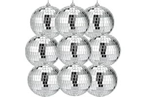 Suwimut 9 Pack Mirror Disco Ball, 4 Inch Small Mirror Ball Ornaments Silver Hanging Disco Balls with Attached String for Refl