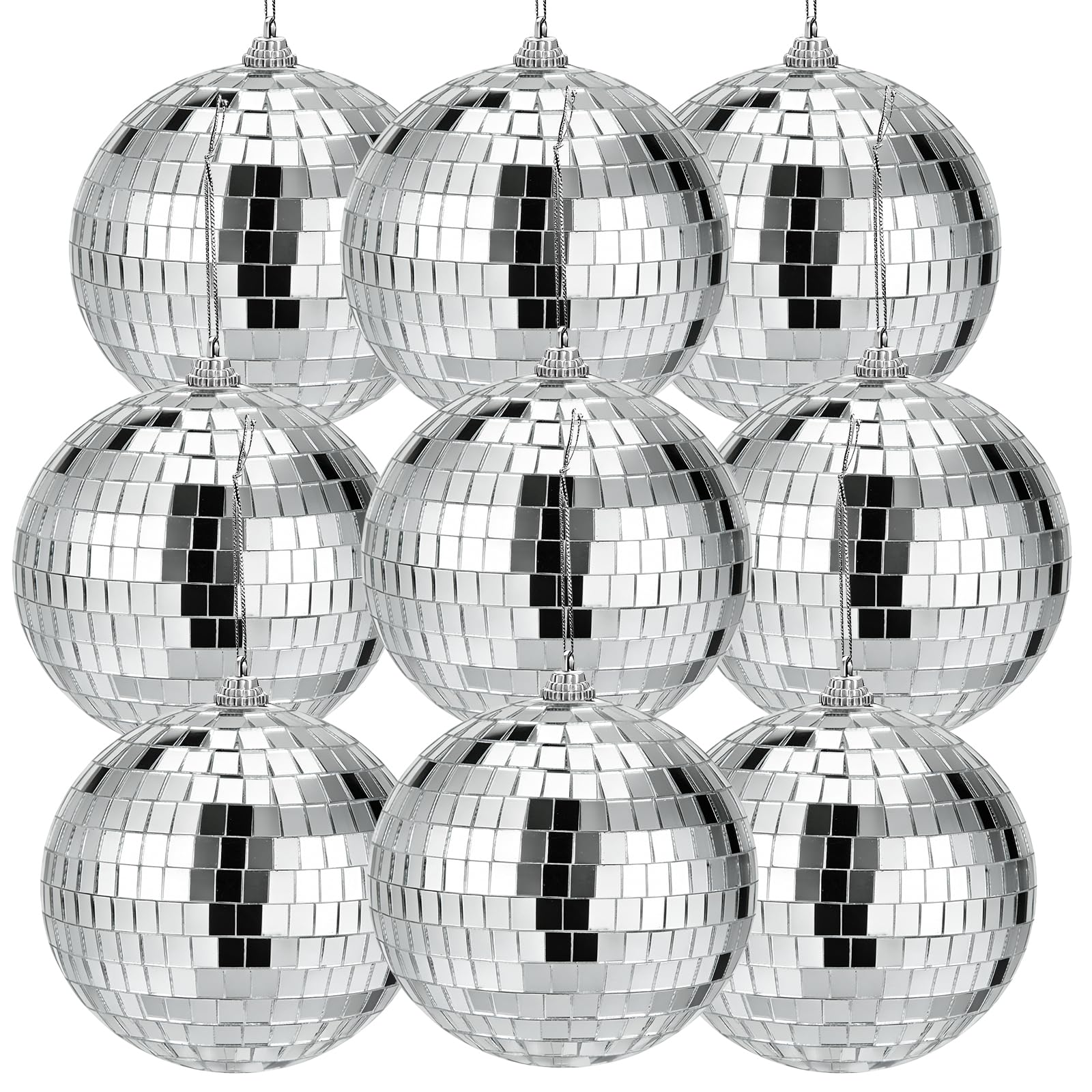 Suwimut 9 Pack Mirror Disco Ball, 4 Inch/10cm Small Reflective Mirror Ball Ornaments Silver Hanging Disco Ball for Party, Birthdays, Weddings, Home Decorations, Stage Props, Game Accessories