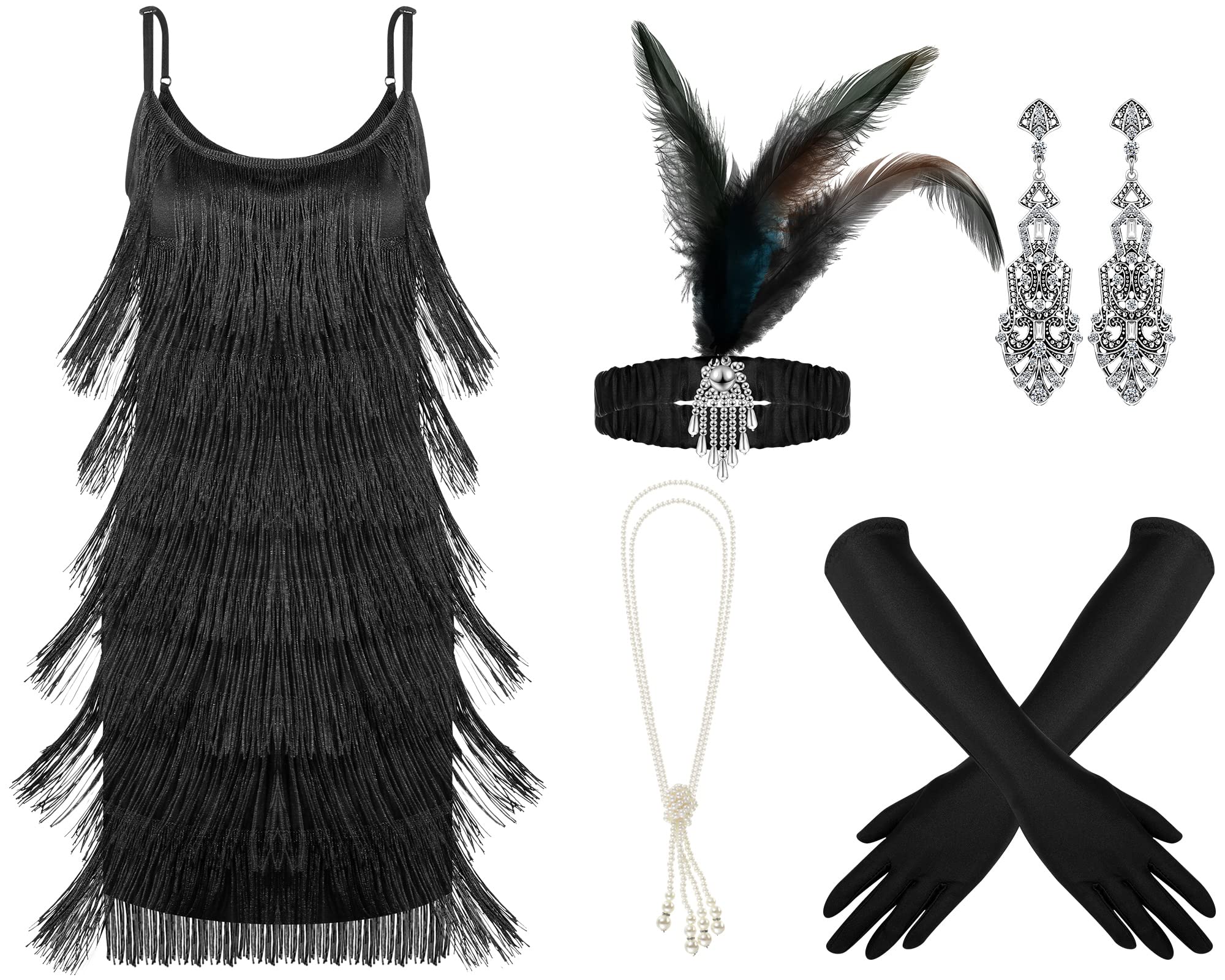 Photo 1 of * does not come with the accessories *
Zhanmai 6 Pcs Halloween Flapper Dress Flapper Costumes for Women 1920s Accessories for Women Costume Accessories Set Headband Pearl Necklace Earrings Gloves Stick (Black,Small)