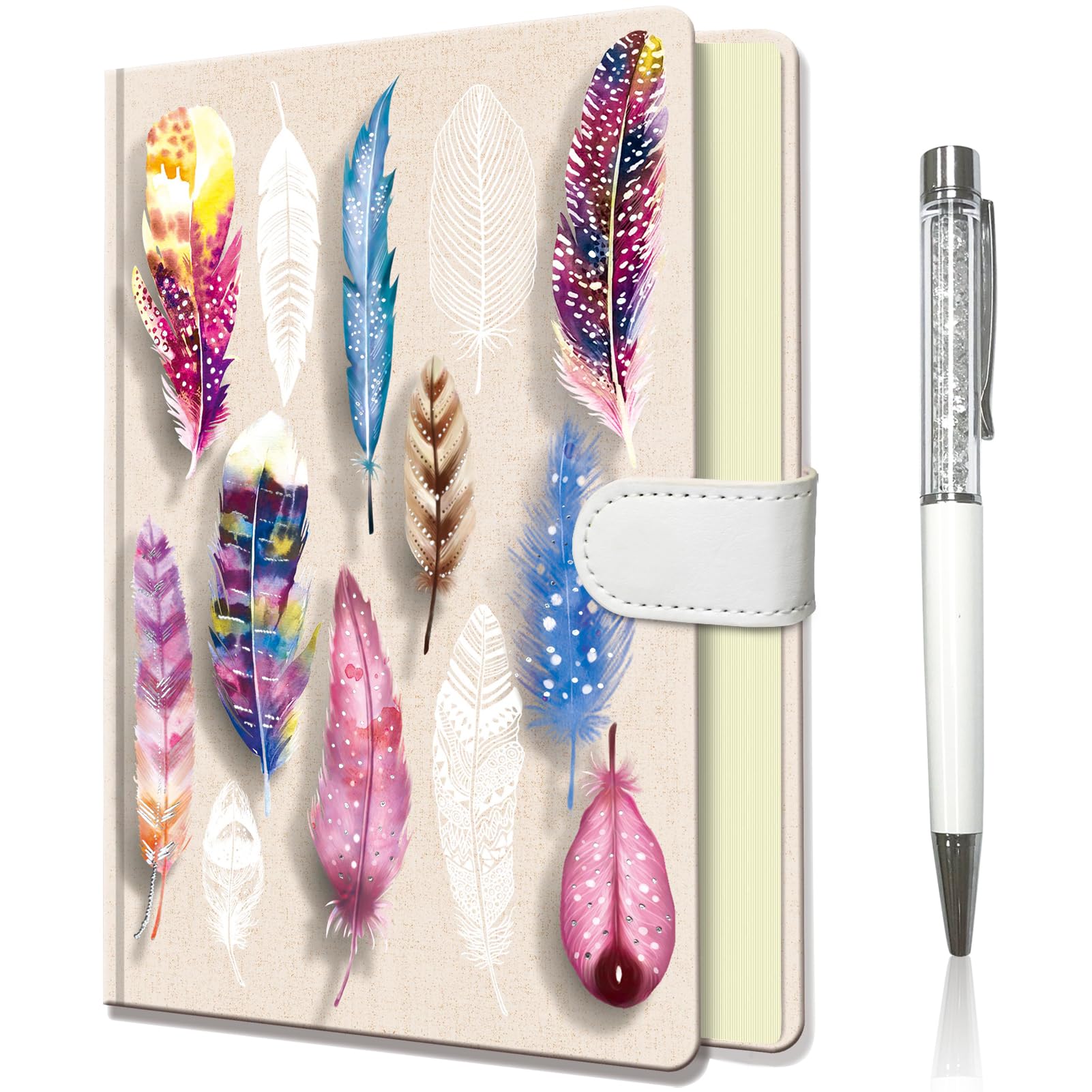 DWIYITTN Notebook for Girls and Pen, Gifts for Teens Hardcover Girls Journal with Pen and Magnetic Buckle Closure 192 Pages 19x13.5cm Lined Undated Diary