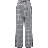 Hobemty Women's Plaid Work Pant Vintage Houndstooth Wide Leg Straight Long Trousers