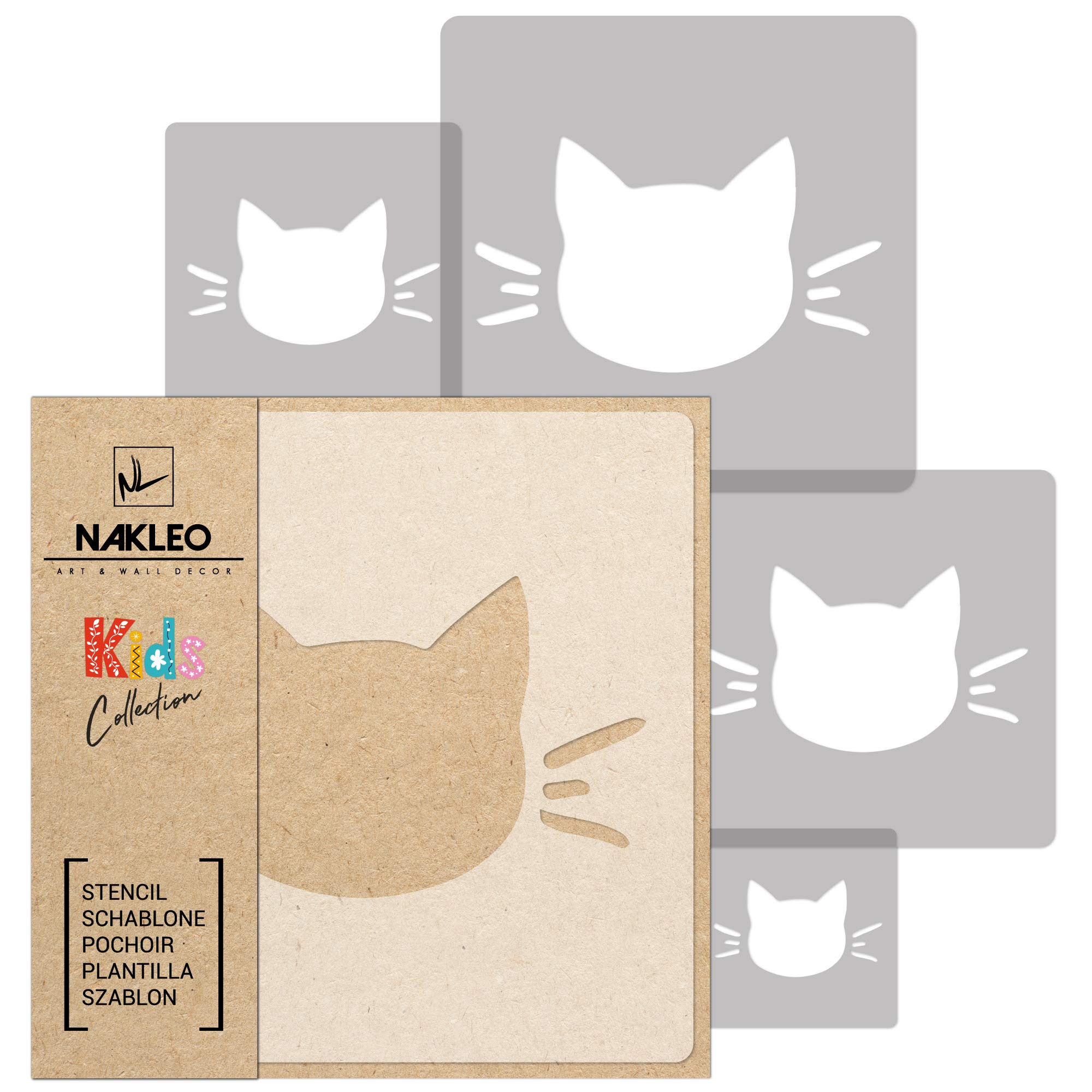 NAKLEO Painting Stencils Set for Nursery Room, 5 Pcs Templates 9x9 to 34x34cm Cat Kitten Animal, Plastic and Reusable Drawing Stencils, Decor, Craft DIY Wall Furniture