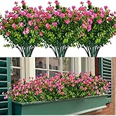 HAPLIA 6 Bundles Artificial Flowers, Fake Artificial Greenery UV Resistant No Fade Faux Plastic Plants for Wedding Bridle Bouquet Indoor Outdoor Home Garden Kitchen Office Table Vase(Pink)