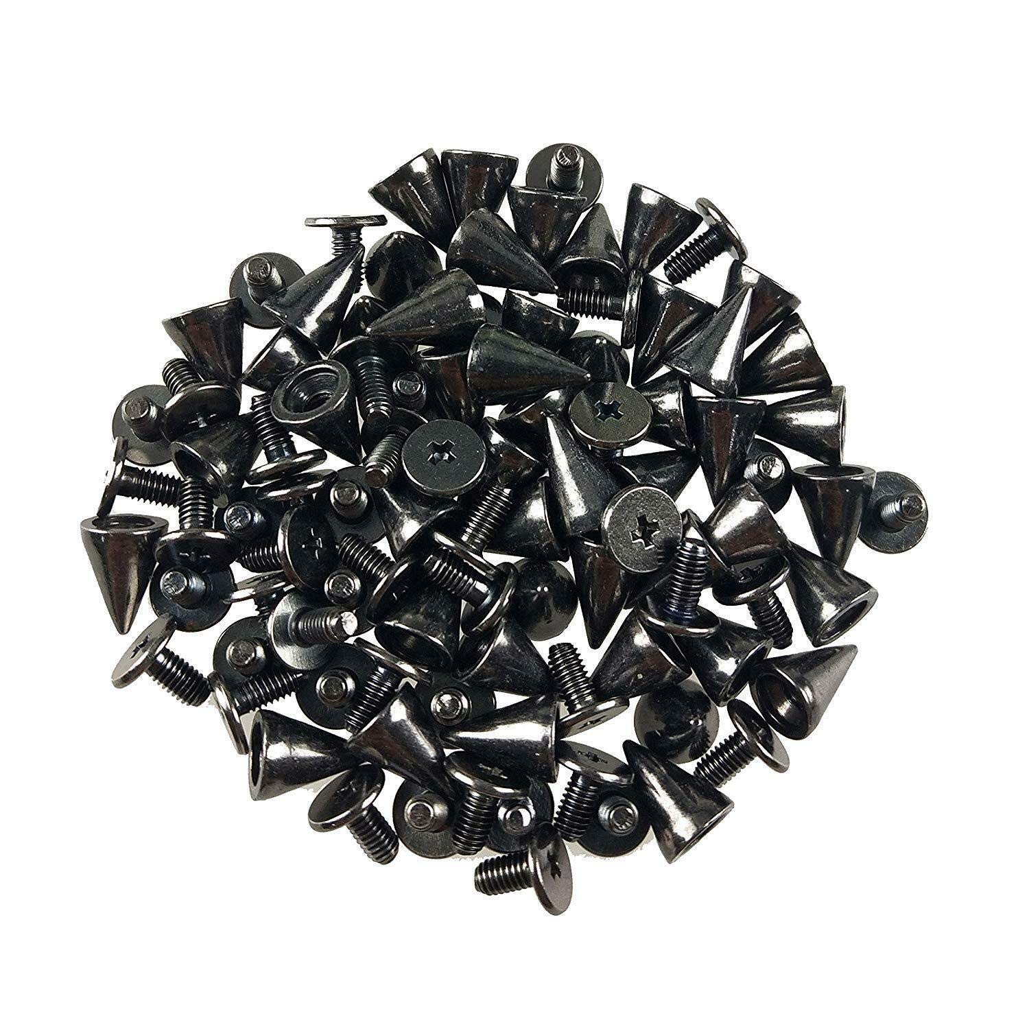 POWERTOOL Rivets Punk Spike, 100pcs Cone Spikes 10mm*7mm Metal Personality Punk Rivet for Belt Bag Leathercraft Clothes Rivet Gun Black
