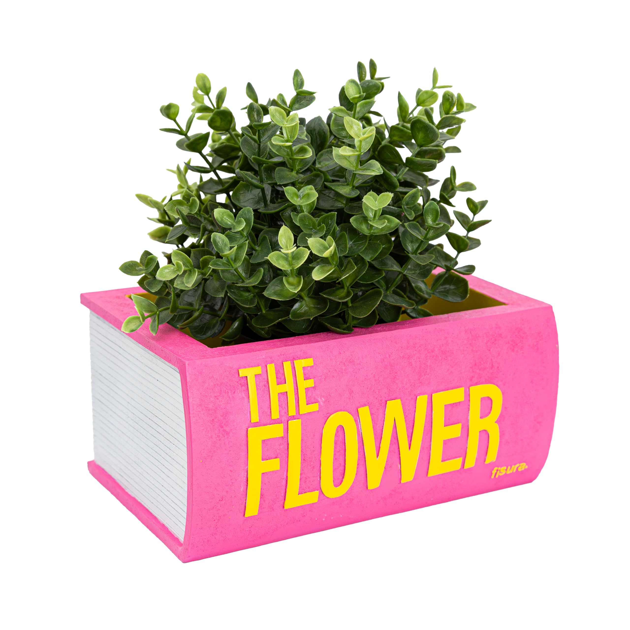 Fisura - Original flower pot in the shape of a book. Gift Planter. Unique Decoration. Decorative pot. Resin flowerpot. Size: 10.5 cm x 14.5 cm x 22 cm (Pink book)