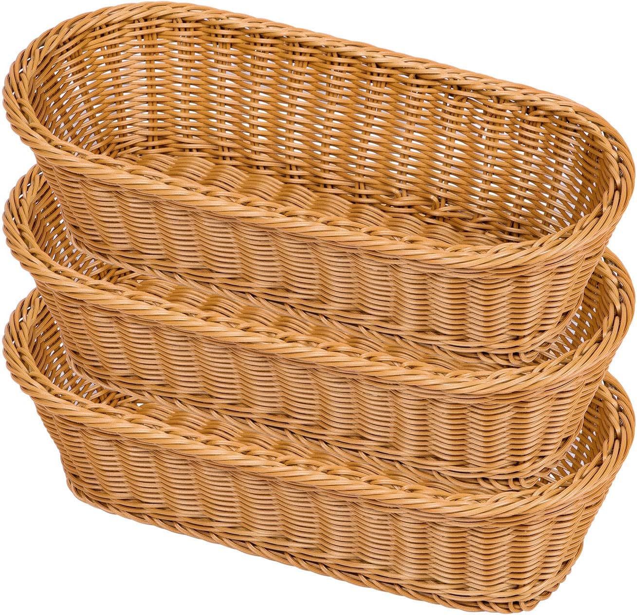Natural Wicker Bread Basket,Long Woven Tabletop Food Fruit Multifunctional Sturdy Storage Serving Basket(3 PACKS)