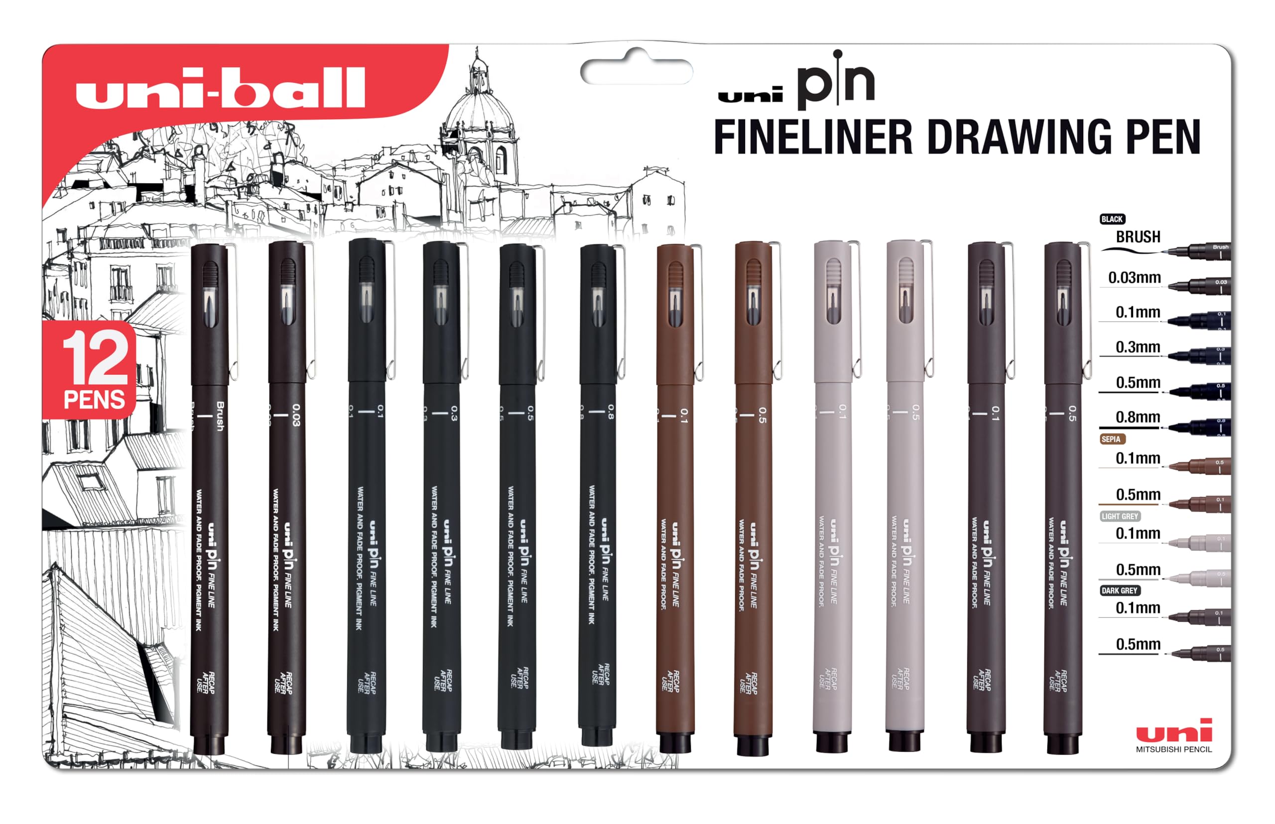 UNI Pin 12 Piece Assorted Colour, UUAPIN12AC