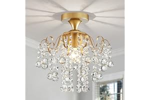 WUZUPS Crystal Chandelier Flushmount Ceiling Light Modern Lighting Fixture for Bedroom Hallway Bar Kitchen Bathroom, H 13.4" x W 12.6", E26 Base, Gold
