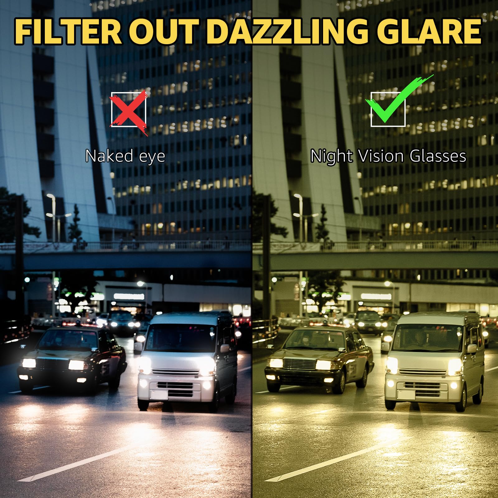 Myiaur Polarized Night Vision Glasses for Women, Anti Glare Driving Vision Glasses with Yellow Lens, UV400 Protection