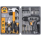 Hi-Spec 8V Cordless Drill Set &amp; Household Tool Kit - USB Rechargeable, Gray | faster holes and screwdriving, bit accessories, portable carry storage, light-duty project control, home setup help, repairs