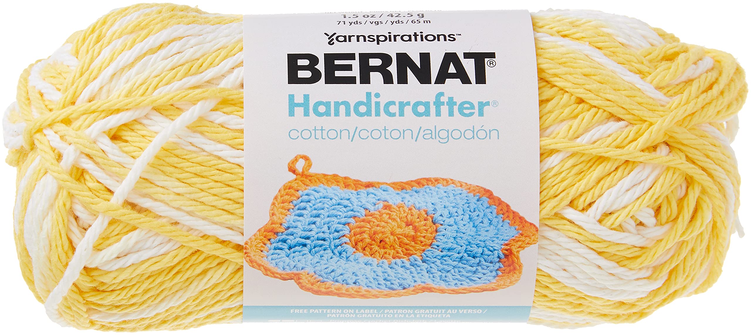 Bernat Handicrafter Cotton Ombre Yarn, 1.5 oz, Gauge 4 Medium, 100% Cotton, Lemon Swirl Ombre