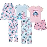 Disney Lilo & Stitch Girls' 6-Piece Cotton Pajama Set, Matching Snug-fit Shirt & Pants, Soft & Cute for Kids