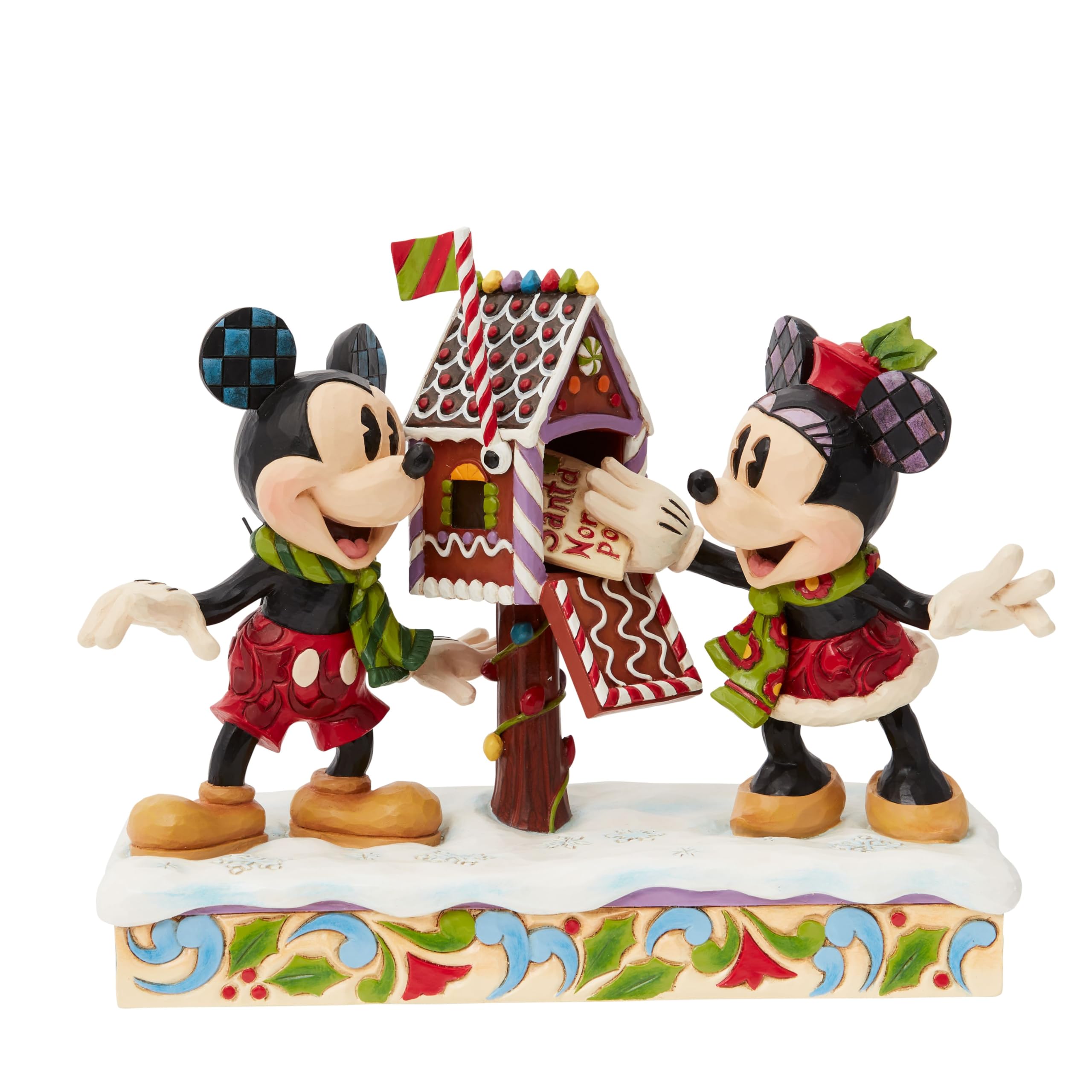 Enesco Disney Traditions Collection by Jim Shore Mickey and Minnie Mouse Letters to Santa Figurine- Stone Resin Hand Painted Crafted Collectible Christmas Disney Figurines Home Decor Statue, 7 Inch