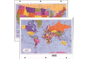 Painless Learning Two Sided Laminated 8 1/2" X 11" UNITED STATES/WORLD MAP Divider for 3-Ring Binders