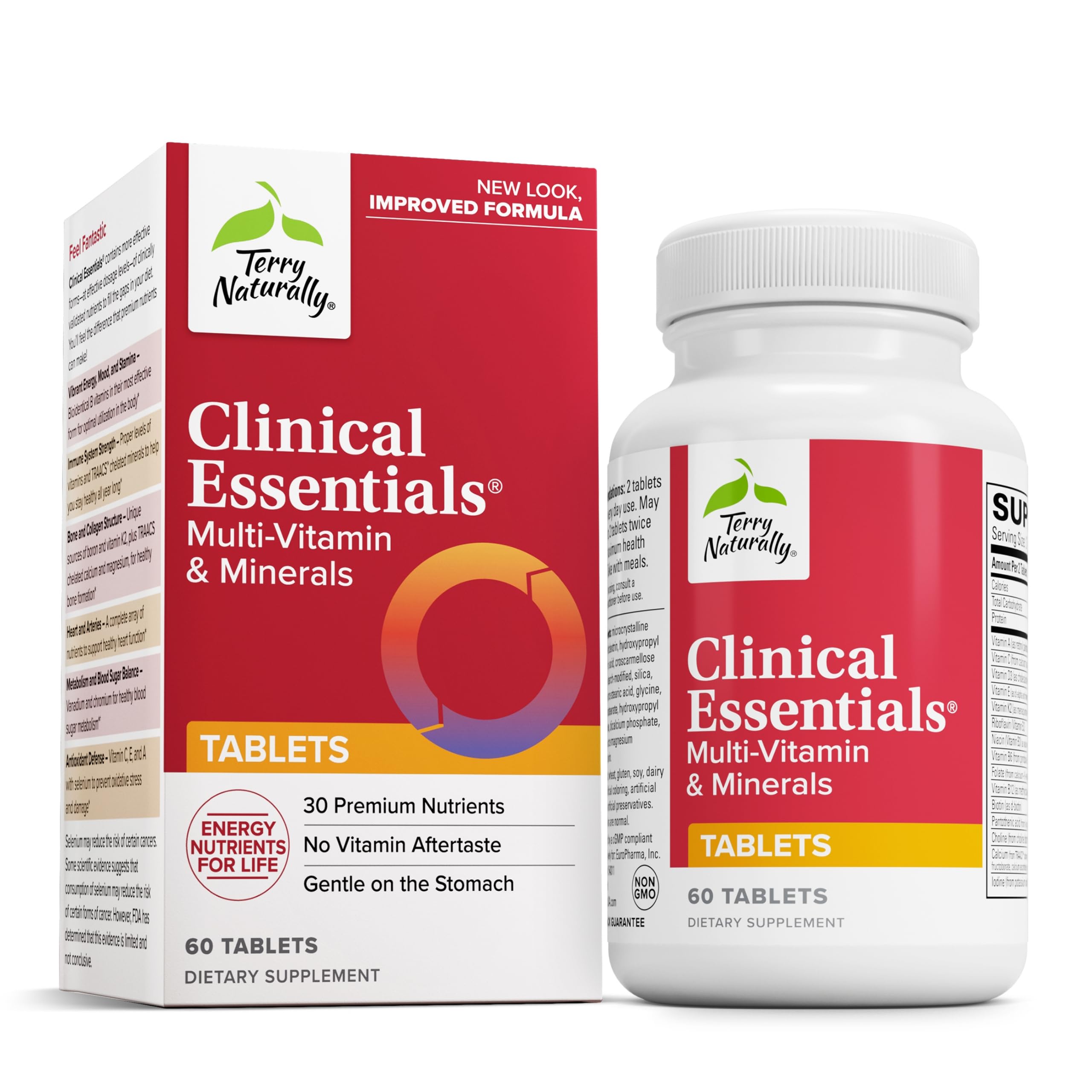 Terry Naturally Clinical Essentials - Supplement to Aid Bone, Cardiovascular & Immune Health - Supplement with Chelated Minerals - Supplement with B-Vitamins & Vitamin C - 60 Tablets