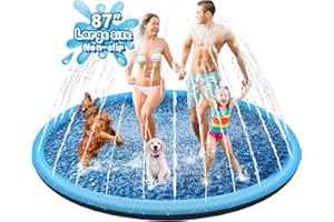 YAUNGEL Splash Pad for Dogs, 87in Non-Slip Sprinkler for 0.55mm Thickened Durable and Foldable Dog Pool Inflatable Summer Outdoor Water Toys for Dogs, Blue