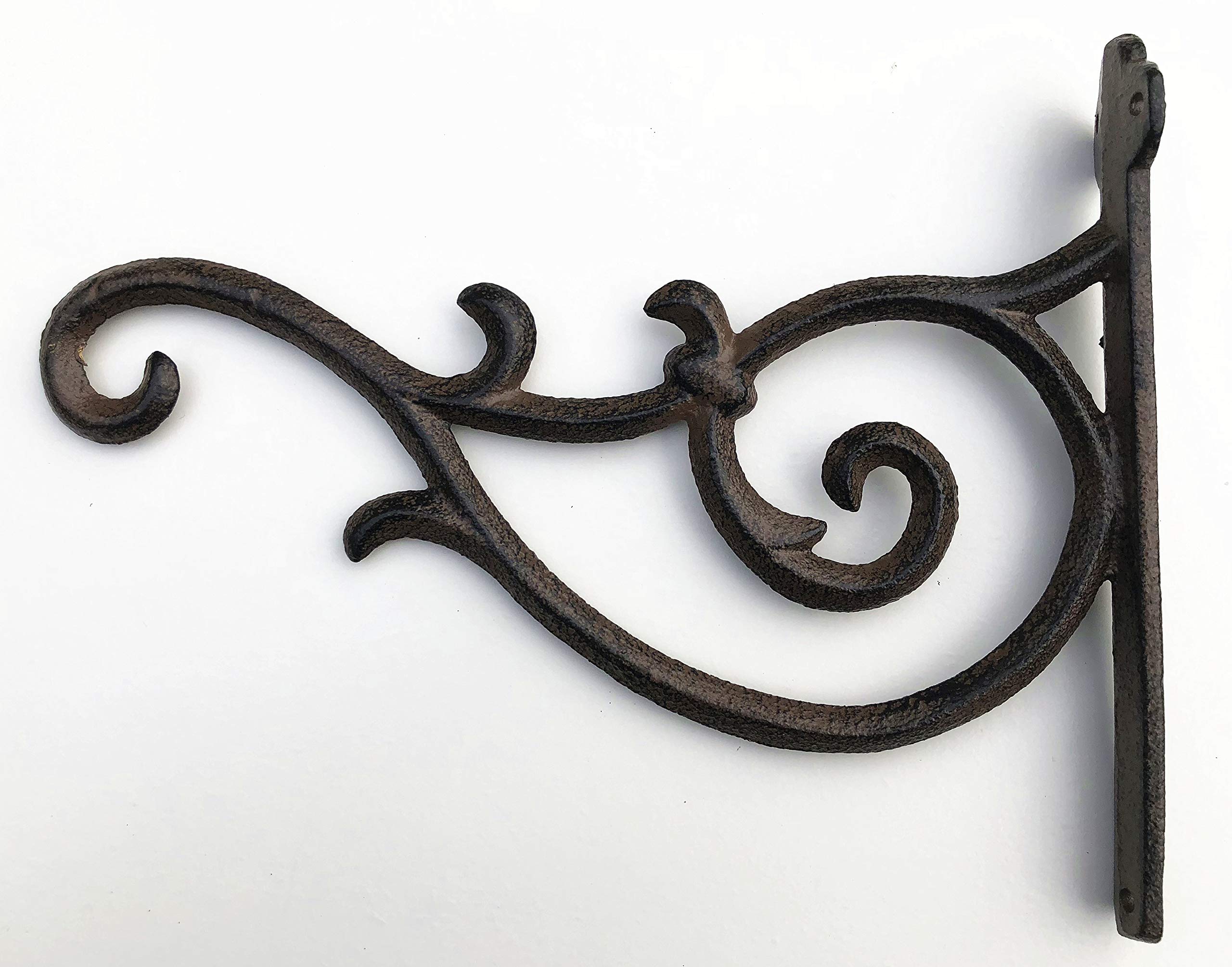 Spring life Cast Iron Ornate Hanging Flower Basket Bracket Hook in 3 Colours(24cm) (Brown)